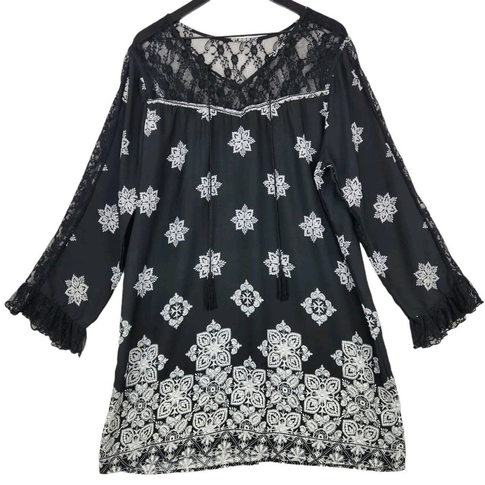 Venus Women's Dress‎ Size X-Large Black Lace Bohemian Fairy Flowy Peasant Midi